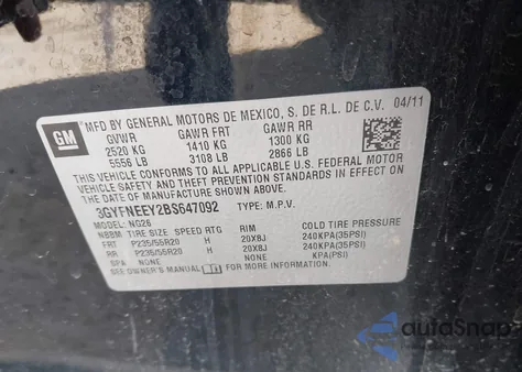 2011 Cadillac Srx Performance Collection from USA, damaged, VIN 3GYFNEEY2BS647092